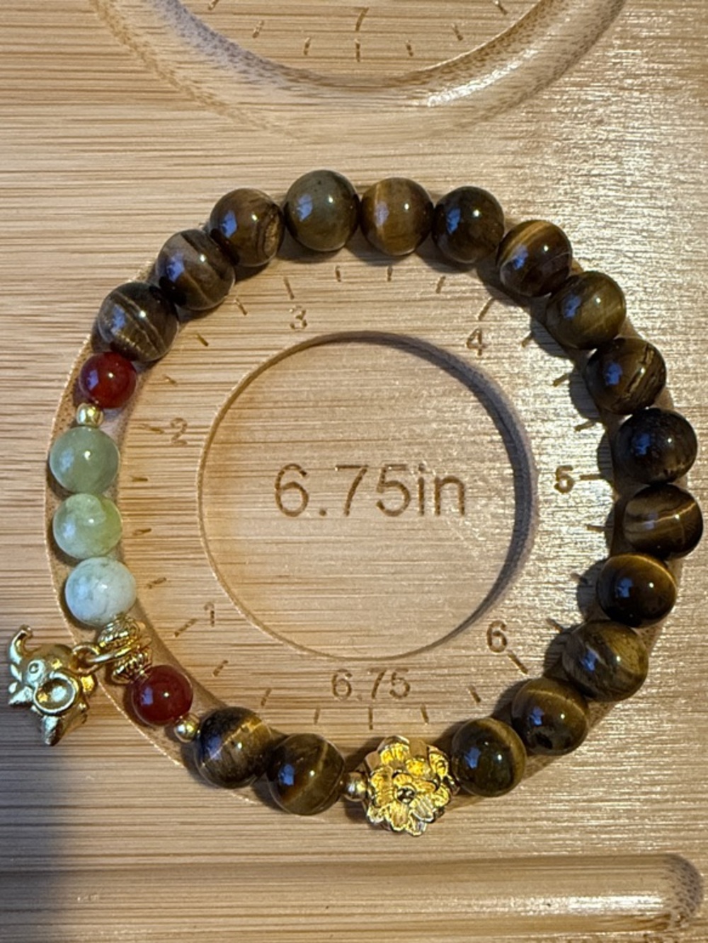 Hand Crafted Gold-Accented Brown Tigereye and Multi-Gem Stretch Bracelet 8mm